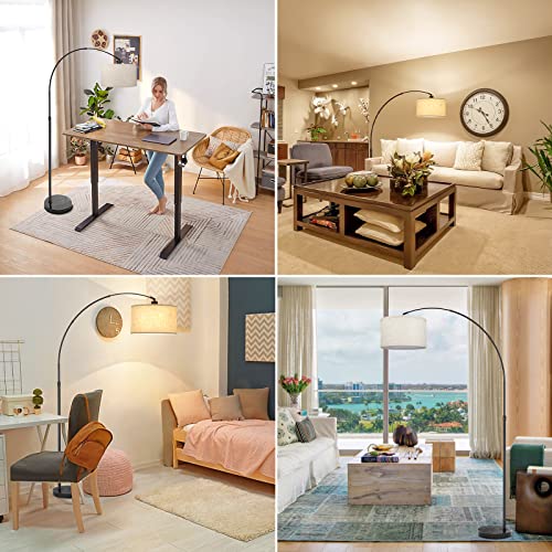 Arc Floor Lamp with Unique Hanging Drum Shade for Living Room Marble