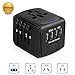 Travel Adapter, AMDISI 4 x Power Types, 4x USB Ports, Worldwide Adapter With US/AUS/UK/EU Plug,Works in 150 Countries(Black)