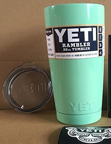 Yeti Rambler Tumbler 20 oz. with set of 4 stainless steel straws and cleaning brush (Seafoam Green)