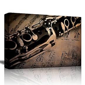 Flute Over a Vintage Paper with Music Notes On It - Canvas Art Home Art - 12x18 inches