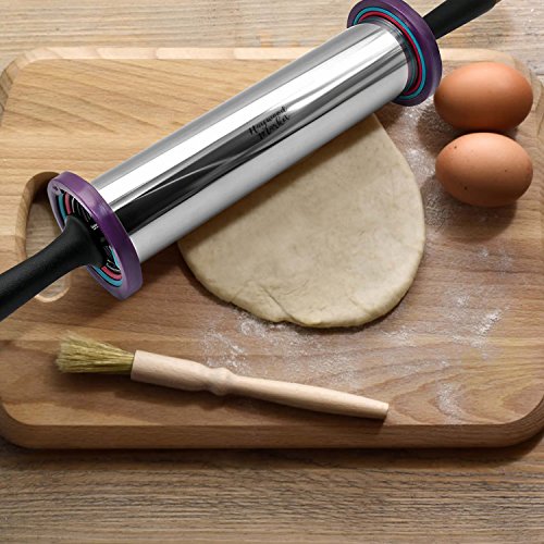 Stainless Steel Rolling Pin with Thickness Rings Large Heavy Duty