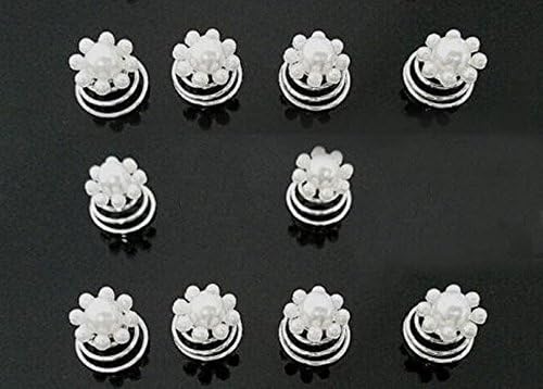 Moeni 10 pcs Wedding Bridal White Faux Pearl Flower Hair Spiral Twist Spin Hair Pins