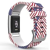 MoKo Fitbit Charge 2 Christmas Band, Fourth of July Soft Silicone Adjustable Replacement Strap for Fitbit Charge 2 Heart Rate + Fitness Wristband, Wrist Length 5.70