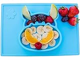 Silicone placemat and baby plate tray for infants toddlers and kids - these portable hippo happy mats one piece bowl suctions and fits to most tables highchair non slip baby feeding FDA Approved