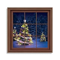 Framed Canvas Wall Art Xmas Window Canvas Prints Home Artwork Decoration for Living Room,Bedroom - 16x16 inches