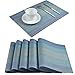 Homcomoda Place Mats Washable PVC Dining Table Mats Non-slip Heat-resistant Vinyl Placemats Set of 6(Blue)