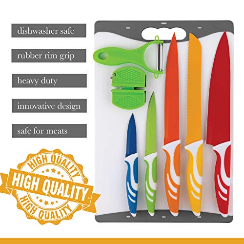 Homeries Kitchen Knife Set (5 Piece) with Cutting Board, Peeler, Blade
