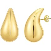 Apsvo Chunky 14K Gold Plated Hoop Earrings for Women, Lightweight Waterdrop Hollow Open Hoops, Hypoallergenic Dupes Earrings