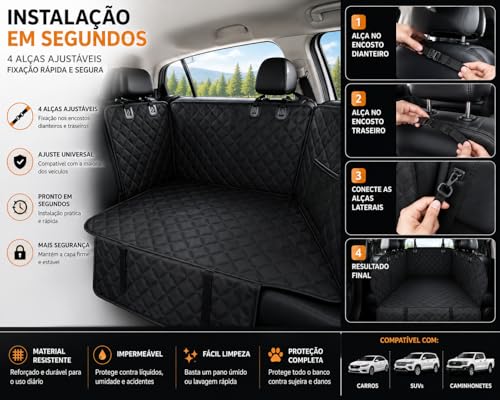 Capa Pet Impermeável para Banco de Carro 140x130cm | Protetor Banco Traseiro para Cachorro e Gato | Antiderrapante, Lavável, Universal, com Abertura para Cinto de Segurança
