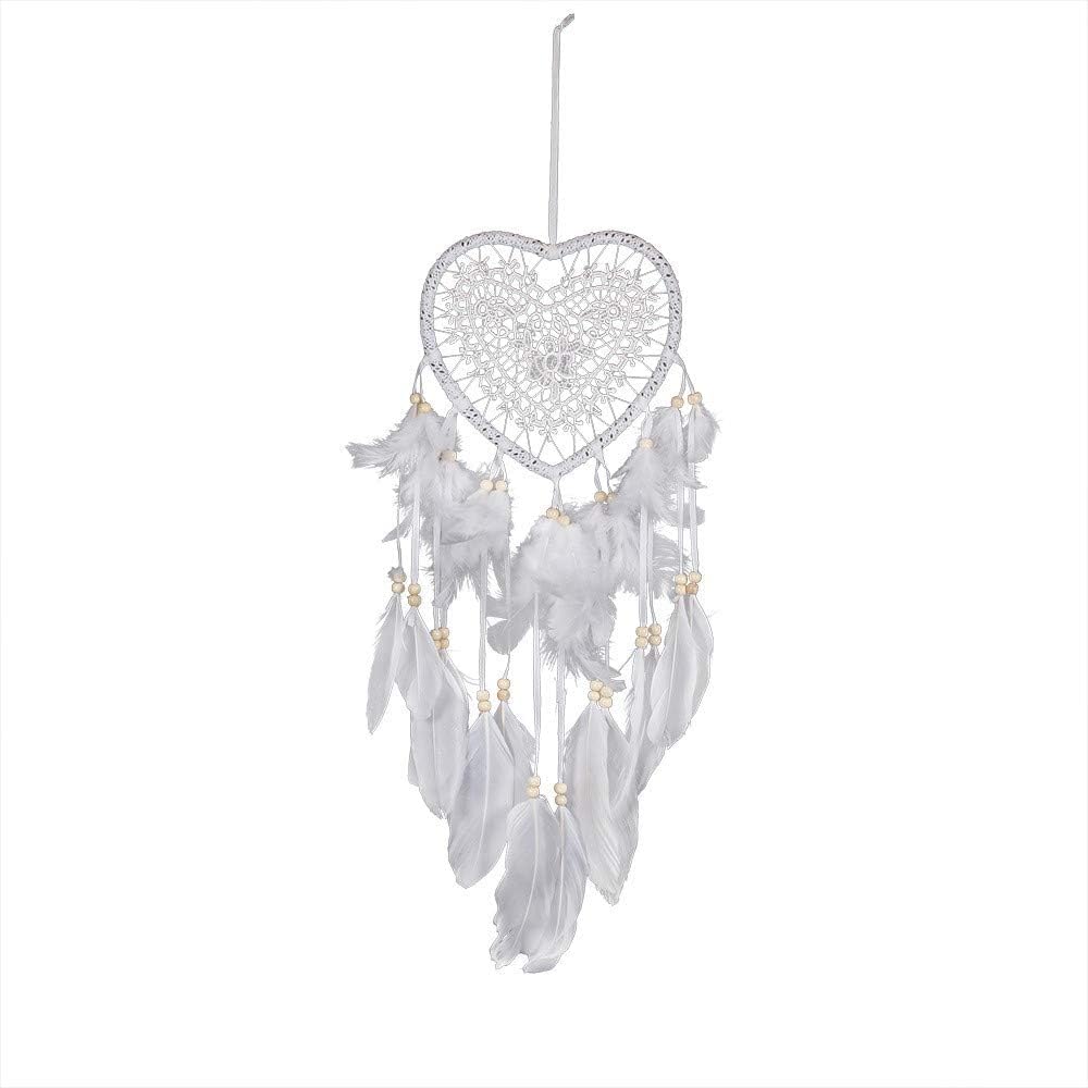 Ventertop Dream Catcher, Lovely Heart Shape Dreamcatcher Handmade Lace Dream Catcher Feather Bead Wall Hanging Decoration Gift Craft Dreamcatcher Wind Chimes for Home Bedroom Decor (White)