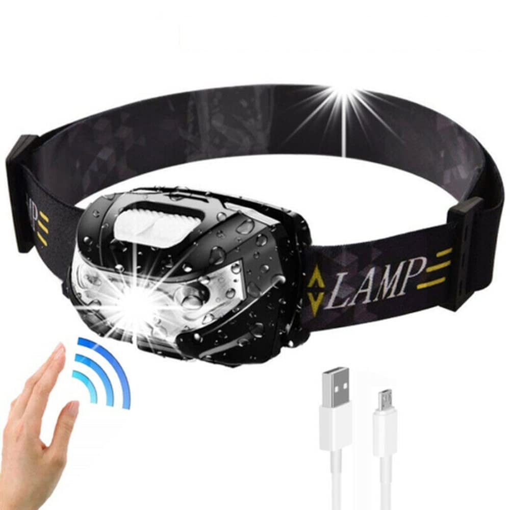 SUNWAN LED Head Torch,10000 Lumen Ultra Bright USB Rechargeable Headlamp,Hand Shake Sensor Switch,3 Light Mode,IPX4 Waterproof