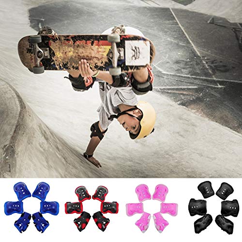 6pcs/Set Kids Children Sports Protective Gear Set Knee Elbow Pads Wrist Guards for Cycling Skateboard Skating (Color : RED)