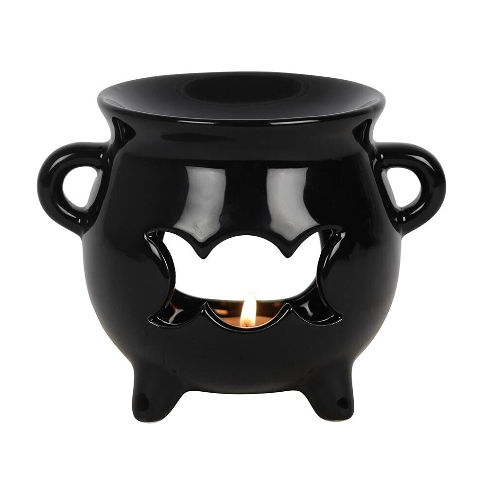 Something Different Black Triple Moon Cauldron Ceramic Oil Burner - 10cm x 13cmx 10cm (1 Pc) - Perfect for Home Fragrance, Meditation & Rituals