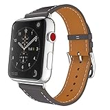 Band for Apple Watch Series 3 Bands, MoKo Luxury Genuine Leather Smart Watch Band Strap Single Tour Replacement for 42mm Apple Watch Series 3 / 2 / 1 2017, Quartz GRAY (Not Fit 38mm Versions)