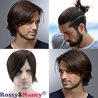 Rossy&Nancy Skin Mens Human Hair Wigs Toupee Mono Base with Thin Skin Hairpieces for Man #3 Brown Color 130% Density 6"x8"