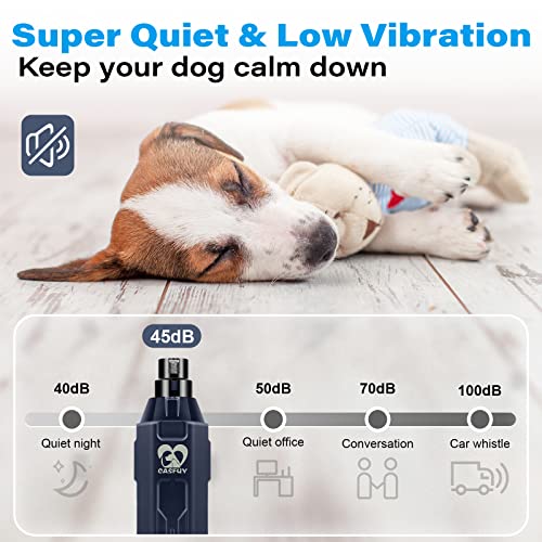Casfuy 6-Speed Dog Nail Grinder - Newest Enhanced Pet Nail Grinder Super Quiet Rechargeable Electric Dog Nail Trimmer Painless Paws Grooming & Smoothing Tool for Large Medium Small Dogs (Blue)