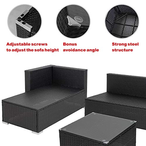 Walsunny-Outdoor-Furniture-Patio-SetsLow-Back-All-Weather-Small-Rattan-Sectional-Sofa-with-Tea-TableWashable-Couch-CushionsUpgrade-WickerBlack-Rattan-3-Piece-Red