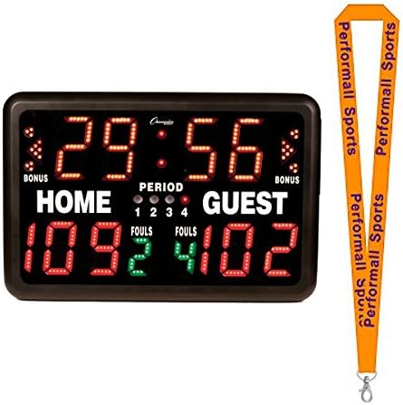 Champion Sports Multi-Sport Tabletop Indoor Electronic Scoreboard/Remote Black with 1 Performall Lanyard T90R-1P