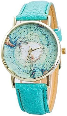 5 Color Women's Fashion World Map Pattern Casual Quartz Leather Dress Watch Mint Green / Gold