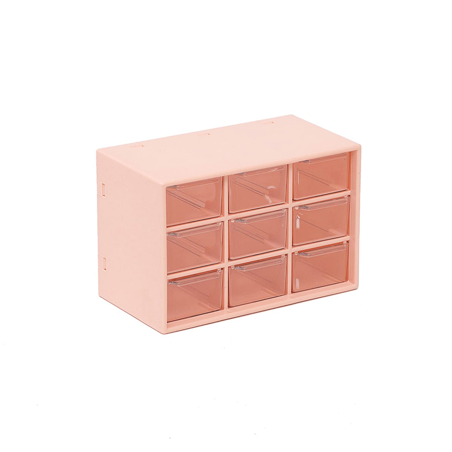 Office Desktop Storage Box, Small Stackable Storage Cabinet, Small Storage Drawers, Plastic Organiser with 9 Removable Drawers for Arts, Crafts, Sewing Supplies, Stationery and Office Supplies, Pink
