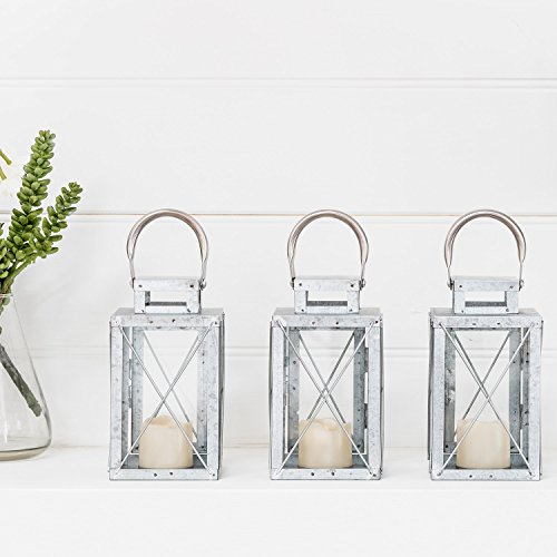 Lights4fun, Inc. Set of 3 Galvanised Metal Battery Operated LED Fully