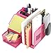 MyGift Pink Metal Mesh Desk Office Supplies Caddy with Mail Holder Organizer, Pencil Holder Cup, Sticky Note Memo Pad Holder and Pull Out Storage Drawer