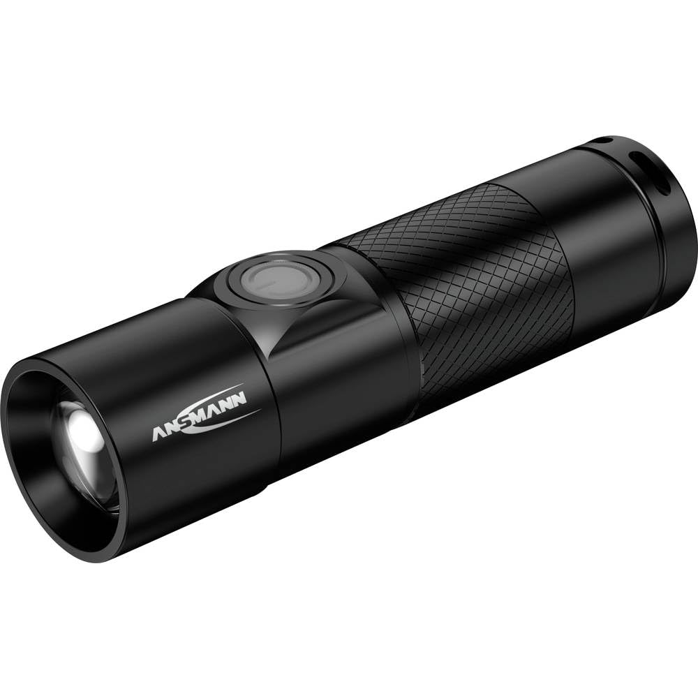 ANSMANN Rechargeable LED Torch, 300 Lumens Flashlight - Adjustable Focus & 4X Functions [Black] Splash, Shock & Dust Proof Light, Integrated USB Plug for Charging - 3 Year warranty1600-0247