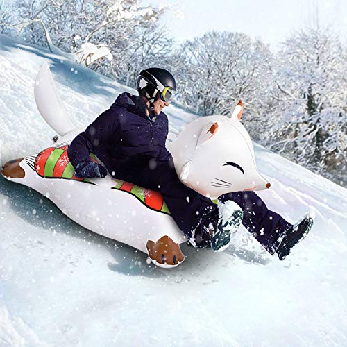 CMYK Fox Snow Tube, Wide Inflatable Snow Tube with Easy Grip Handles, Inflatable Sled for Kids and Adults Made of Durable Vinyl with Welded Seams