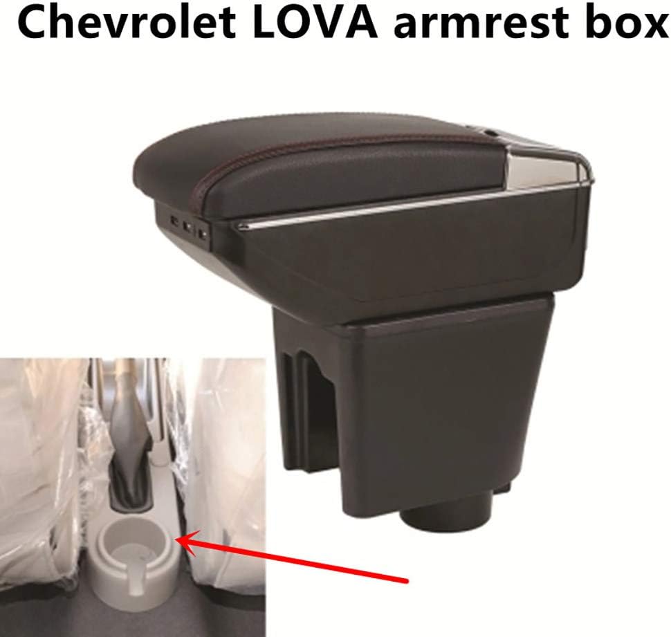 Center Console Storage Box Armrest Top Leather Cup Arm Rest Single Layer USB + Lamp For Chevrolet Aveo T200 / T250 2002-2011