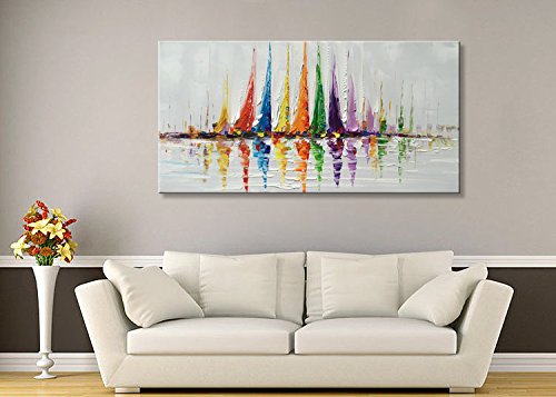 Zoinart Decorative Oil Painting 24x48inch 100 Hand Painted 3d Sailboat Artwork Contemporary Large Abstract Canvas Wall Art Sailing Boat Paintings Wall Decorations Ready To Hang Talkingbread Co Il