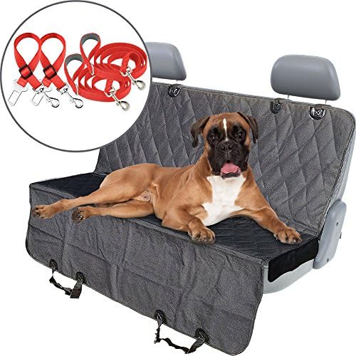 K9KONNECTION Pet Dog Seat Cover - with 2 Dog Safety Seat Belts &amp; 2 Leashes with Side Flaps - Waterproof &amp; Scratch Proof &amp; Nonslip Back Seat &amp; Dog Hammock - Car Seat Cover for Cars, SUV &amp; Trucks, Bench
