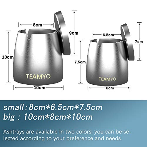 Teamyo Ashtray, Ashtray with Lid, Stainless Steel Ashtray Tabletop with Large Capacity, Ashtray Ash Holder Windproof, Indoor & Outdoor Use, Ashtray Stand for Home Office Decoration (Silver, Big)