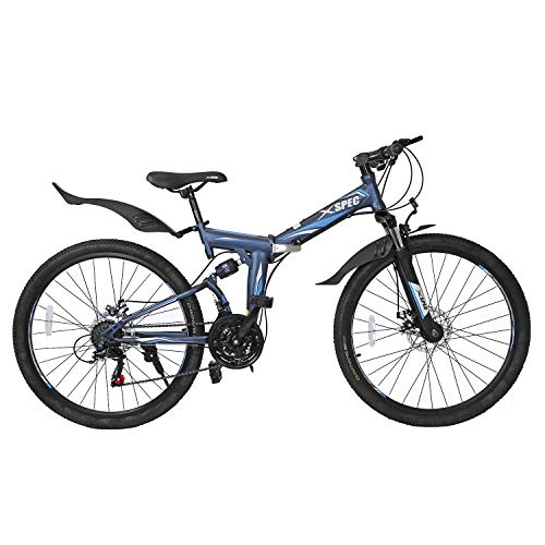 Xspec 26" 21 Speed Folding Mountain Bike Bicycle Trail Commuter Gunmetal Blue - Thumbnail 3