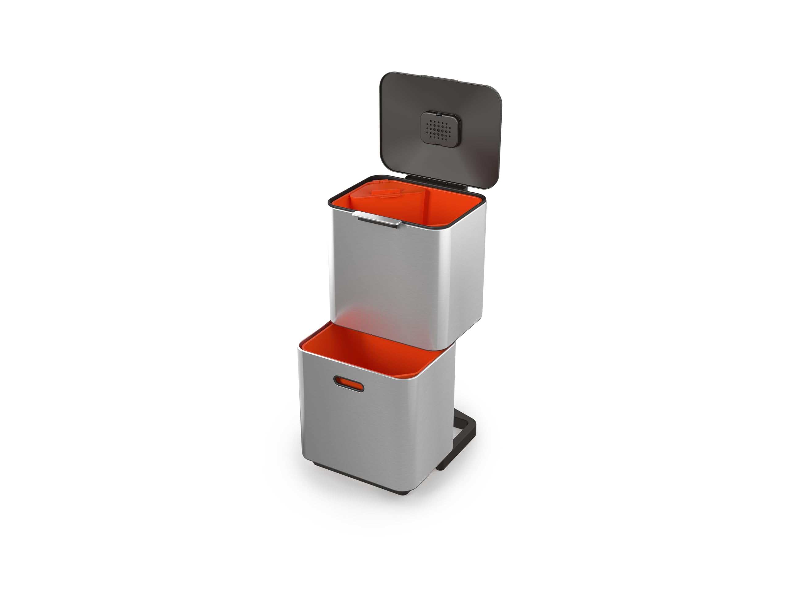 Joseph Joseph Totem Max 60 Litre Waste Separation and Recycling Kitchen Bin with Odour filter and removable food waste caddy, Stainless Steel