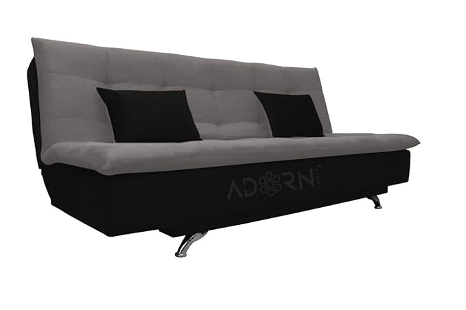 Adorn India Aspen Three Seater Sofa Cum Bed (Medium Grey & Black)