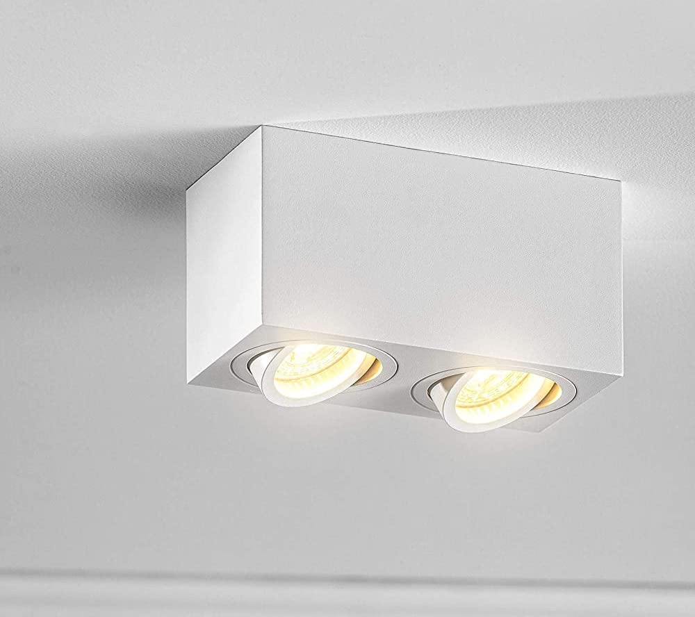 CGC Lighting Modern Ceiling Spotlight Cylinder Surface Mount Adjustable Tilt Downlight GU10 (White, Square Double)