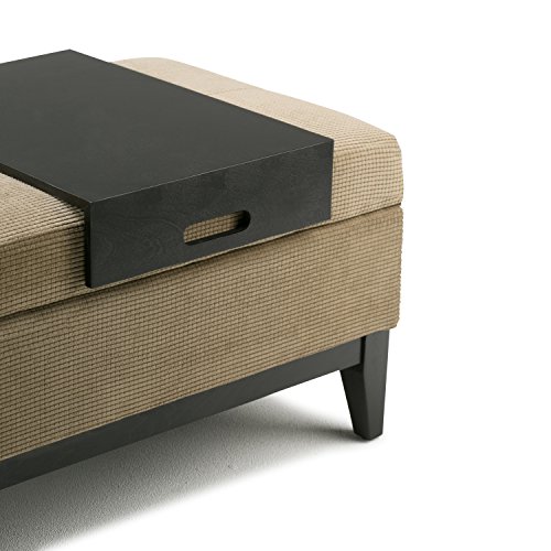 Simpli Home Oregon Rectangular Storage Ottoman Bench with Tray, Tan Chenille - Thumbnail 4