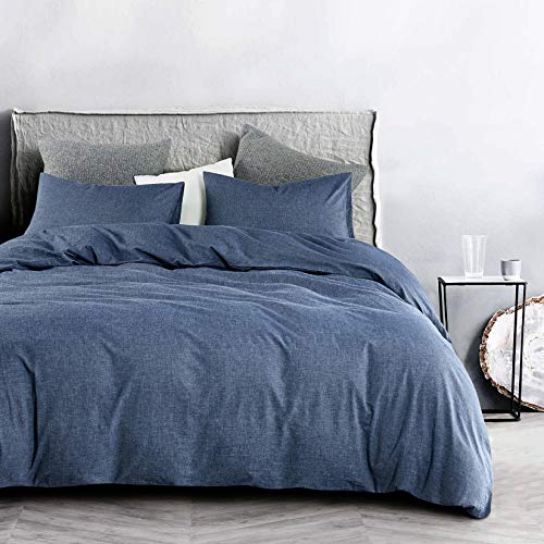 Wake In Cloud Denim Blue Duvet Cover Set, 100 Washed Cotton Yarn