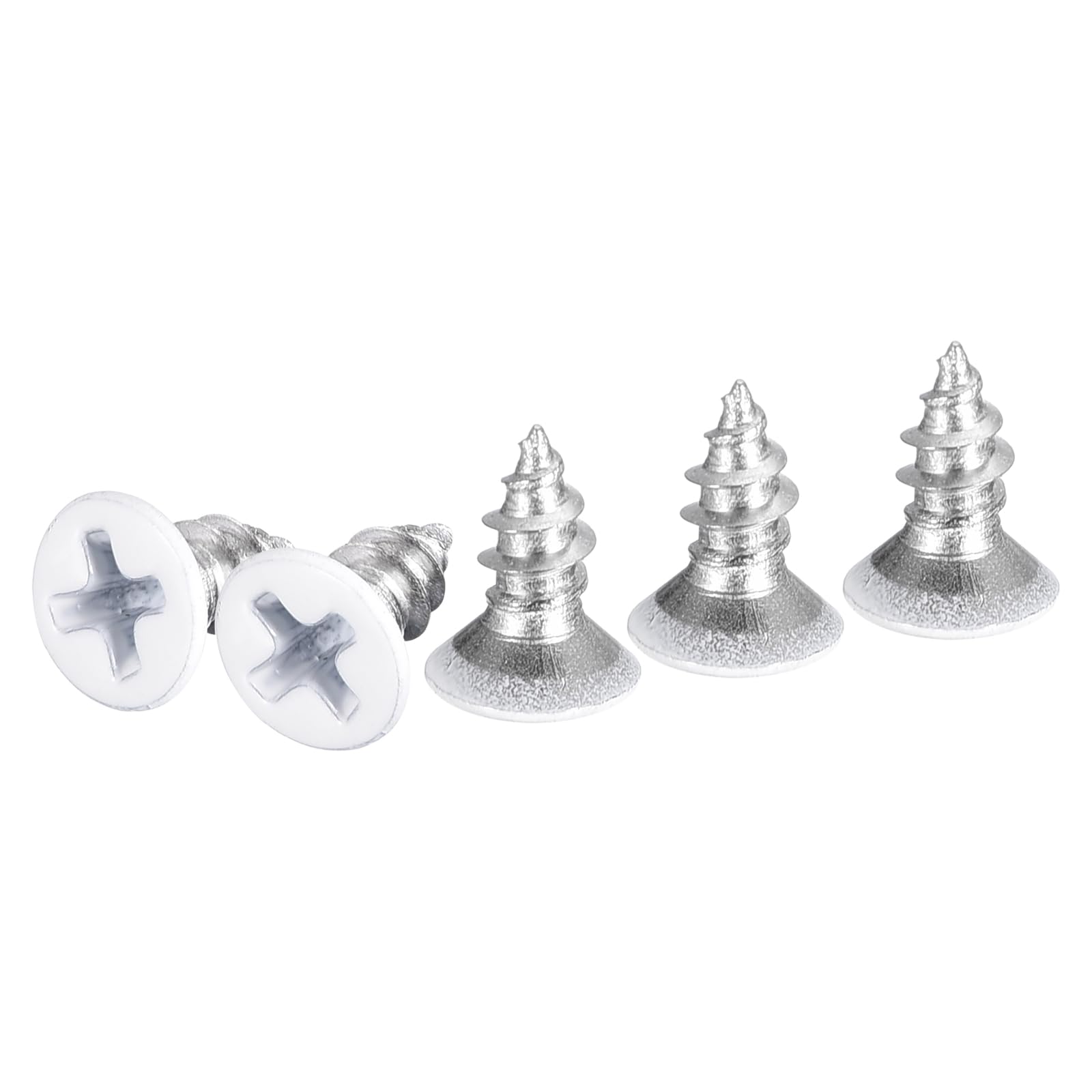 DTGN 100Pcs ST4x10mm Flat Head Wood Screws, 304 Stainless Steel White Phillips Self Tapping Screws - Good for Woodworking, Furniture - Silver