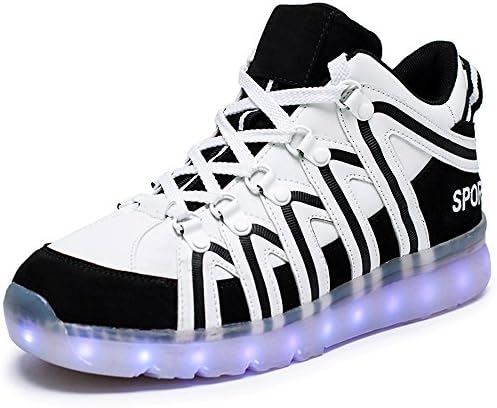 New Black Women Men High Top 7 Color Light Up USB Charging LED Shoes Flashing Sneakers 41