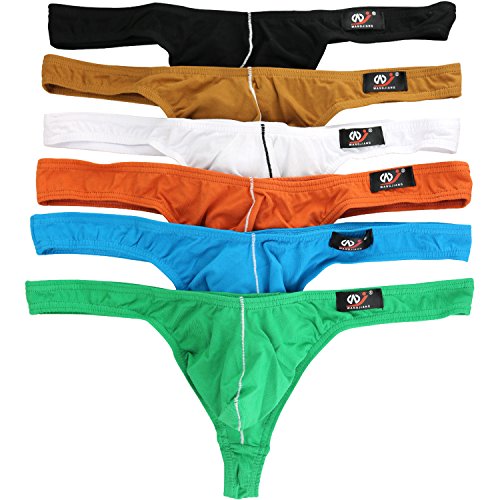 iKingsky Men's Thong Underwear Sexy Low Rise T-back Panties Pack of 6 (Medium, Cotton)