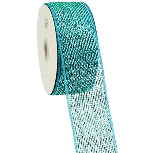 2.5" Wide Poly Deco Mesh Wired Ribbon Standard Foil Metallic Teal Solid 25 Yards Making Bows, Accentings Wreaths & Wrapping Floral Arrangements / Gifts Waterproof, Durable & Reusable Spring & Easter