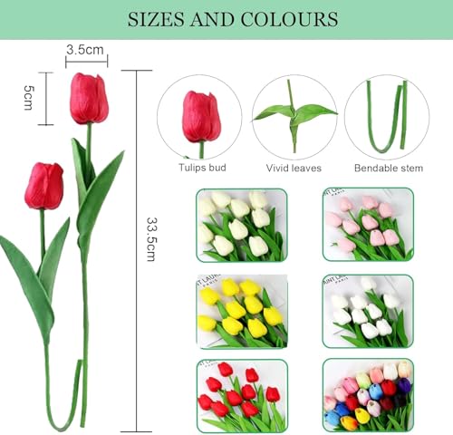 Probuk 10pcs Yellow Artificial Tulips in Bouquets – Symbol of Cheerful Friendship and Sunny Greetings, Spring Decoration, Office, Living Room