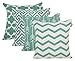 ACCENTHOME Printed Pillow Covers Set of 4 - Decorative Square Throw Pillow Cover, Indoor & Outdoor Cotton Cushion Cases, Geometric Design Teal Pillowcases for Home Sofa - Bed - Couch 18 x 18 Inch