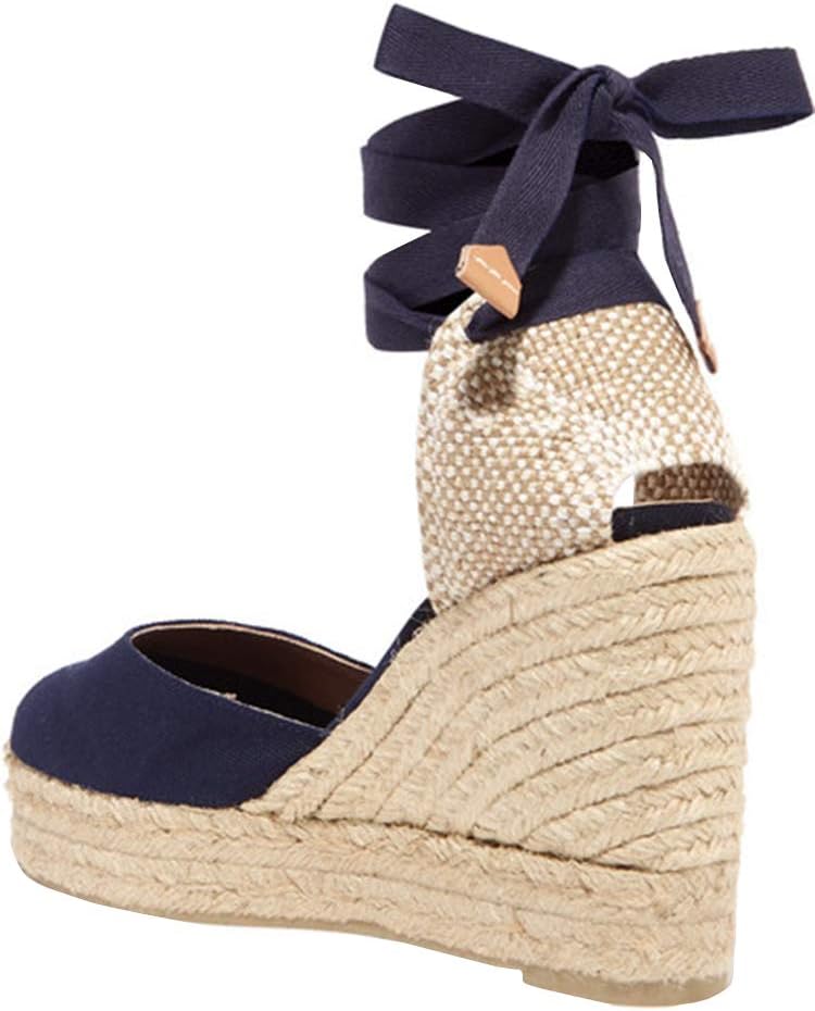 Womens Closed Toe Lace Up Espadrille Platform Wedges Sandals Shoes Canvas Ankle Tie Strap Dress Shoes