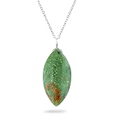 CRYSTALINES Natural Gemstones Dainty Pendant, Polished Marquise Stones Necklace, Handmade Boho Hypoallergenic Jewelry for Women, Chakra Healing Crystals, Adjustable Chain-16+2inch