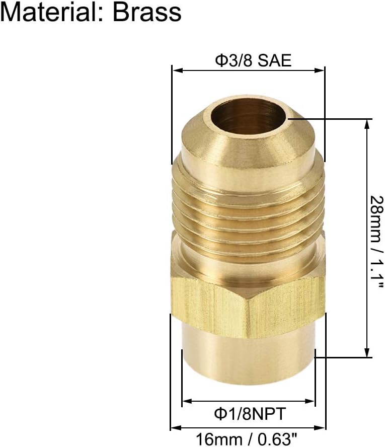 sourcing map Brass Pipe Fitting, 5/8"-18UNF Flare Male to 1/8NPT Female Thread, Tubing Adapter Hose Connector - Image 3