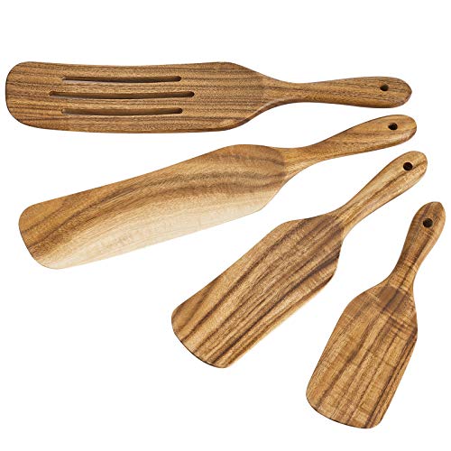 Erreloda Spurtle Set, Natural Teak Wood Kitchen Utensils Set, 100