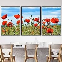 3 Piece Framed Canvas Wall Art Red Cluster Flowers and Colorful Bouquet Canvas Prints Home Artwork Decoration for Living Room,Bedroom - 16