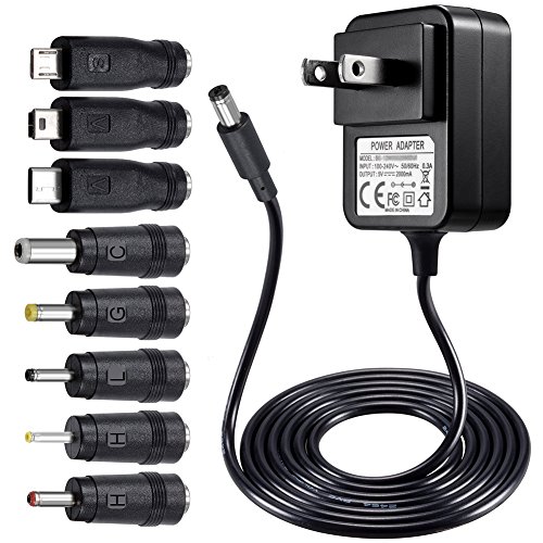 SoulBay 5V 2A Power Supply Adapter 10W AC100-240V to DC 5 Volt 2Amp Versatile Charger Cord with 8 Plugs for USB Hub TV Box Tablet Camera Speaker GPS Webcam Router and More 5vdc Electronics, 5FT
